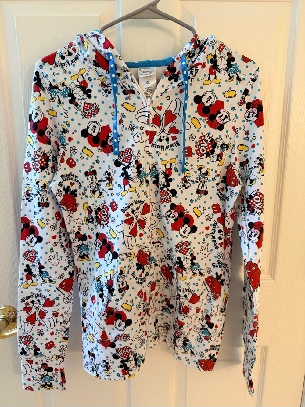 Disney White Mickey & Minnie Hooded Sweatshirt